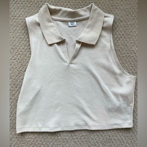 Sunday Best Crop Top Collared Beige Cotton Shirt L